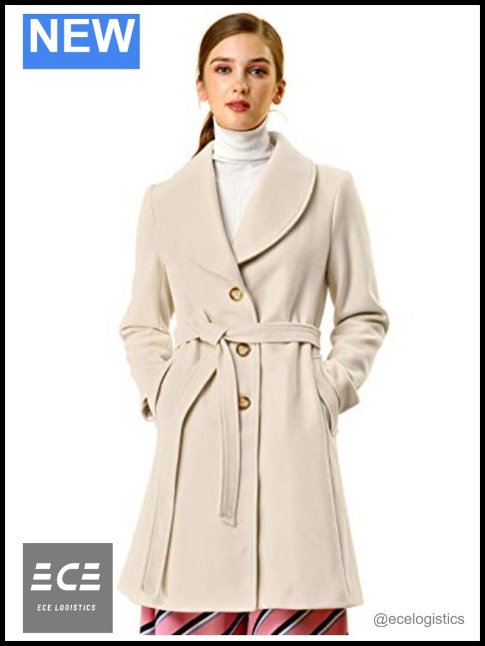 Women's Winter Pea Coat Shawl Collar Belted Long Overcoat
